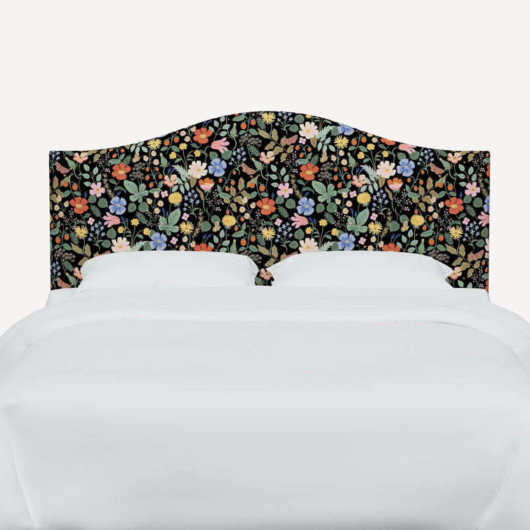 Twin Black Floral Upholstered Headboard