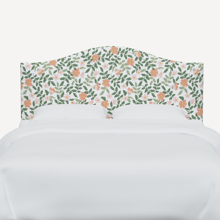 Twin Green Floral Upholstered Headboard with Black Finish