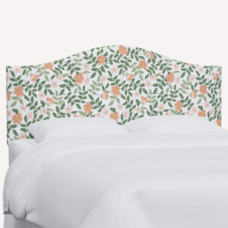 Twin Green Floral Upholstered Headboard with Black Finish