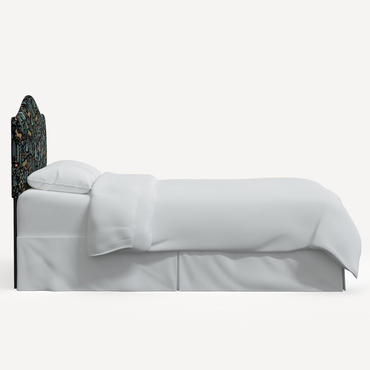 Black Linen Upholstered King Headboard with Menagerie Design