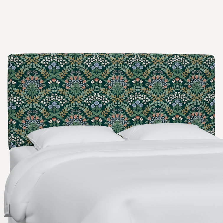 Queen Green Bramble Linen Blend Upholstered Headboard