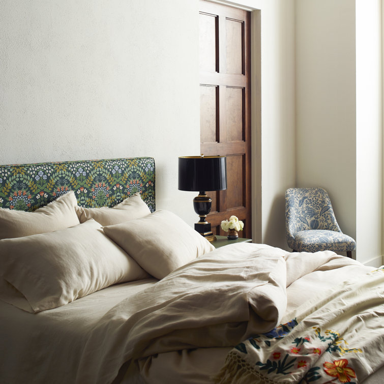 Queen Green Bramble Linen Blend Upholstered Headboard