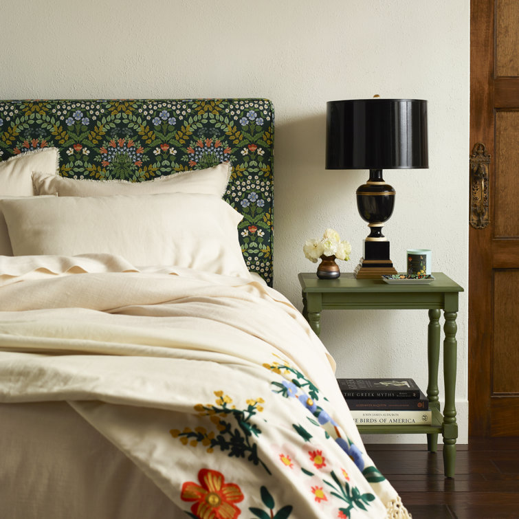 Queen Green Bramble Linen Blend Upholstered Headboard