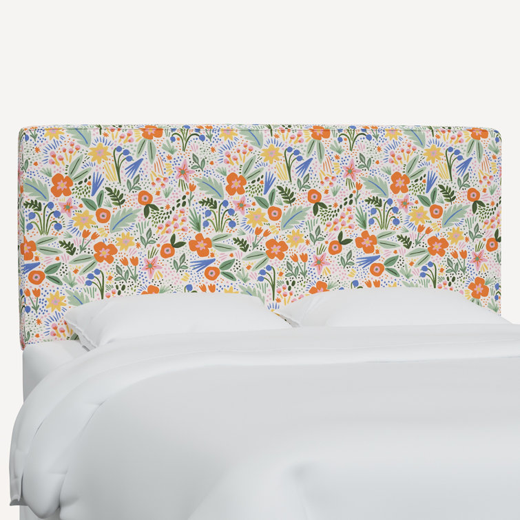 Twin Floral Linen Blend Upholstered Panel Headboard