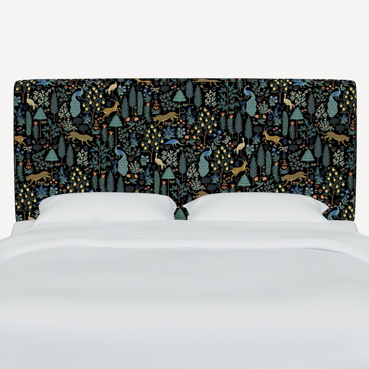 Twin Black Menagerie Linen Upholstered Panel Headboard