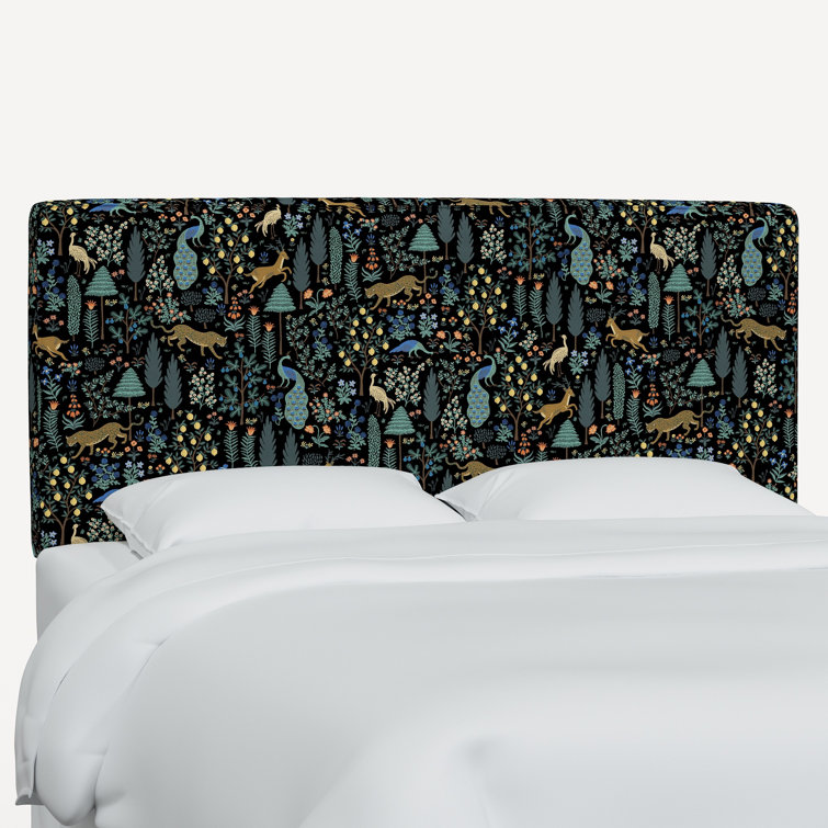 Twin Black Menagerie Linen Upholstered Panel Headboard