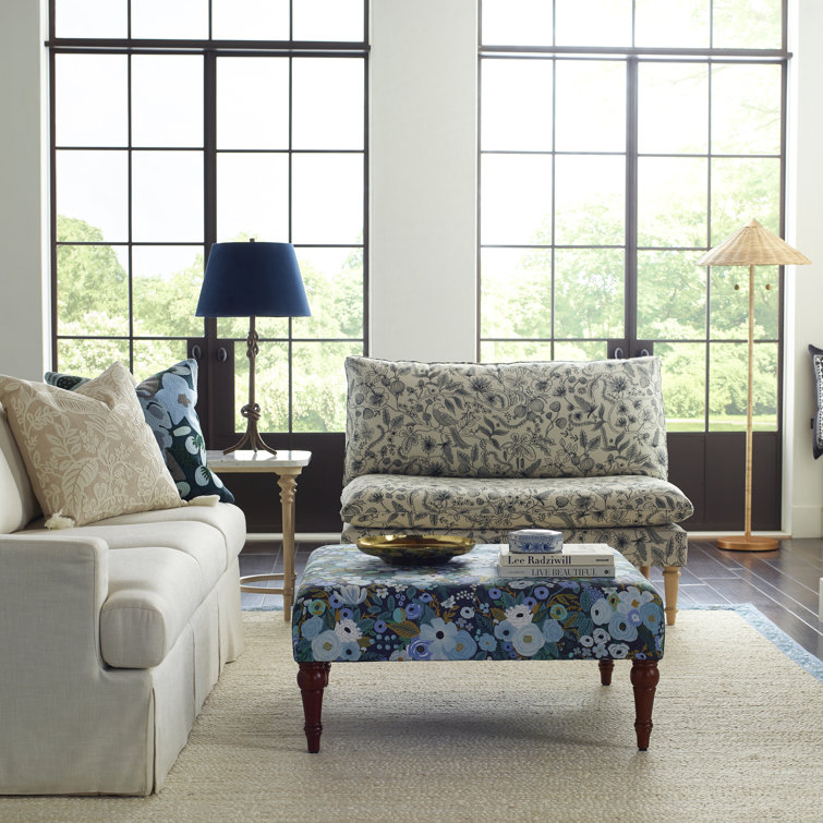 Black Aviary Linen Blend Armless Loveseat with Natural Wood Legs