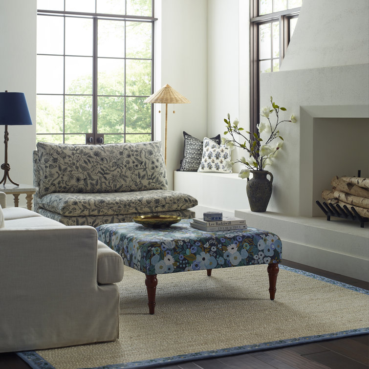 Black Aviary Linen Blend Armless Loveseat with Natural Wood Legs