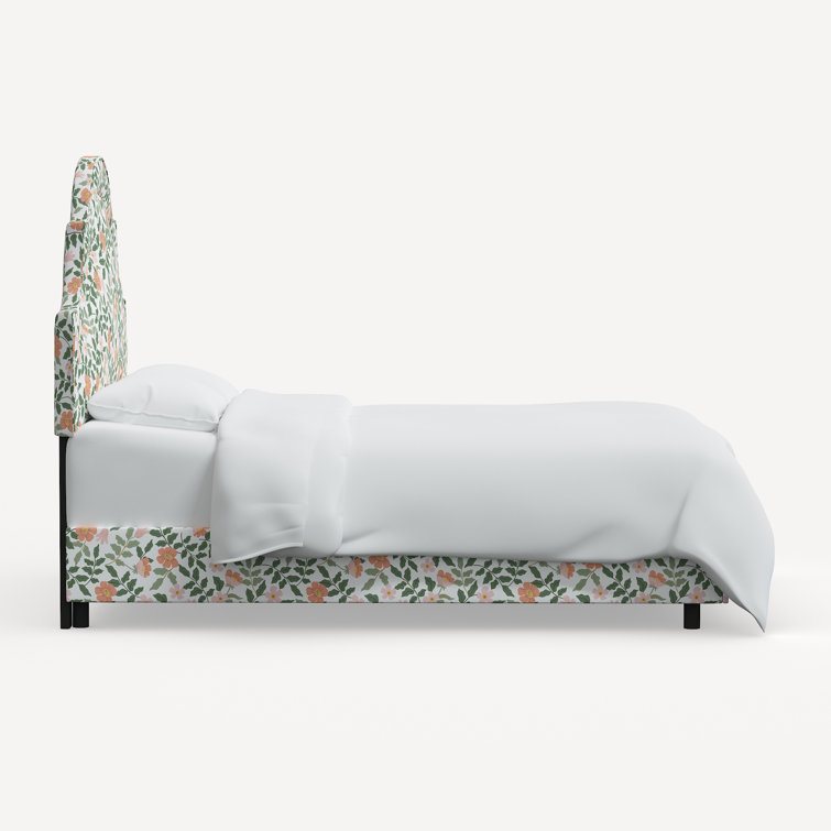 Queen Floral Linen Upholstered Panel Bed with Headboard