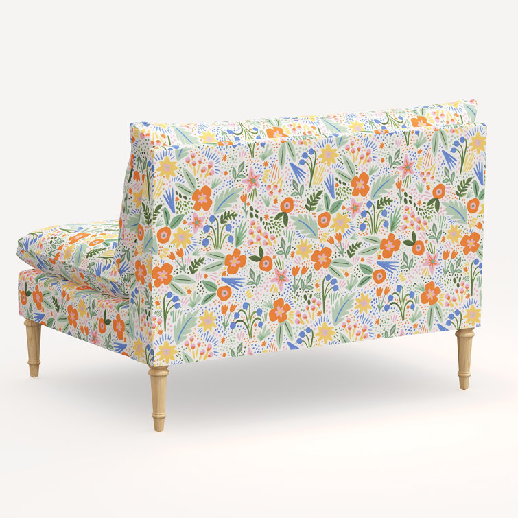 Mérida Floral Linen Blend Armless Settee with Pine Legs