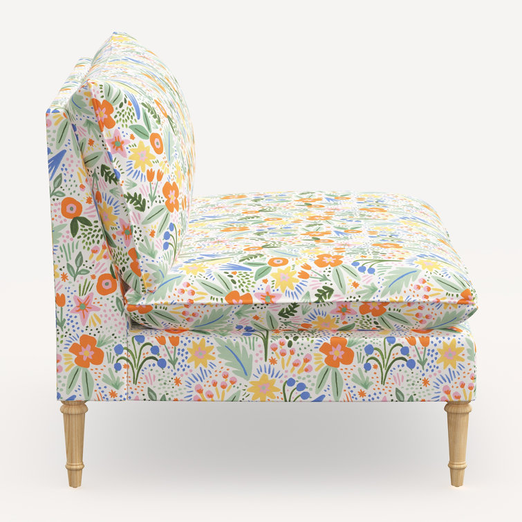 Mérida Floral Linen Blend Armless Settee with Pine Legs