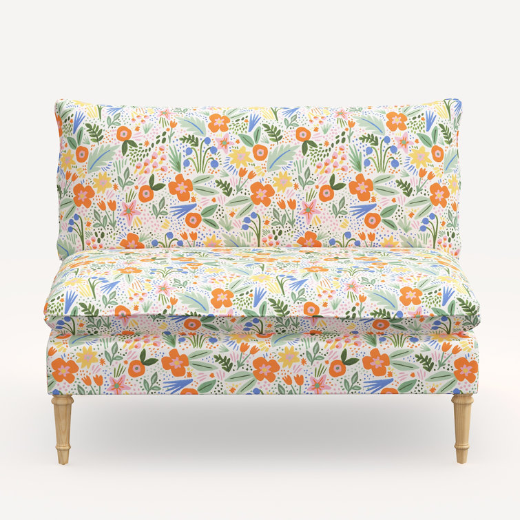 Mérida Floral Linen Blend Armless Settee with Pine Legs