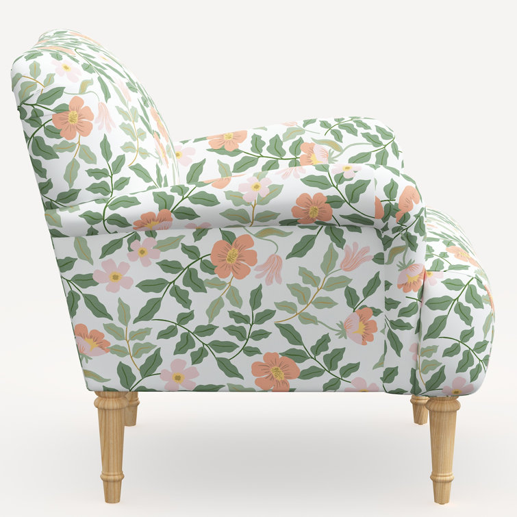 Primrose Blush Floral Linen Blend Armchair with Natural Legs