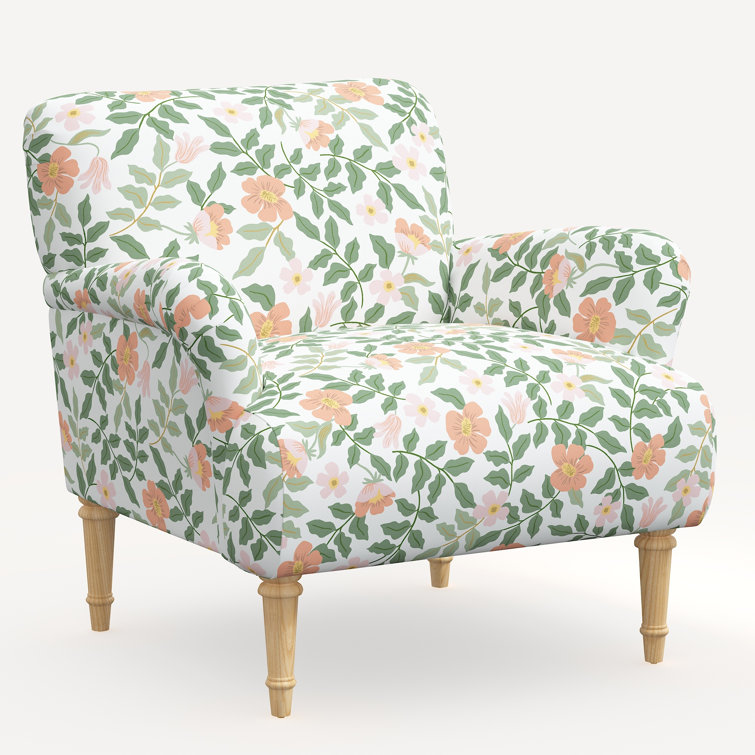 Primrose Blush Floral Linen Blend Armchair with Natural Legs