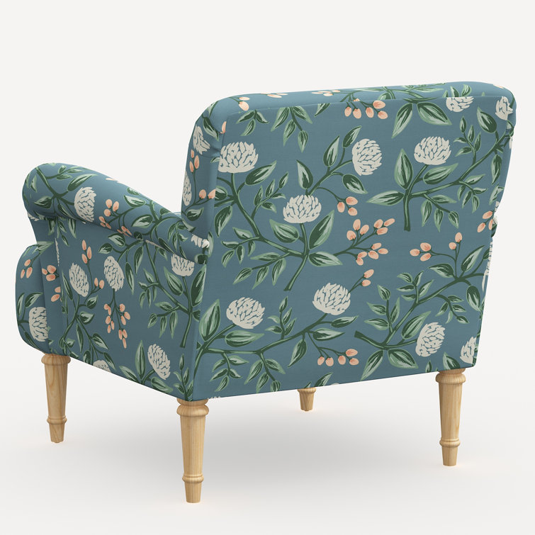 Emerald Peonies Linen Blend Traditional Armchair