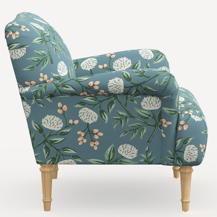 Emerald Peonies Linen Blend Traditional Armchair