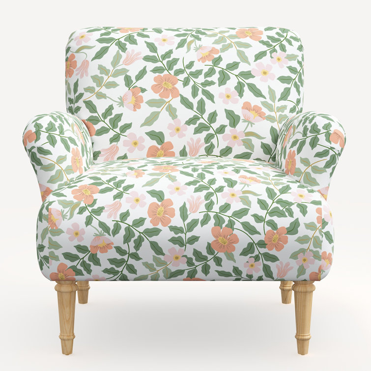 Primrose Blush Floral Linen Blend Armchair with Natural Legs
