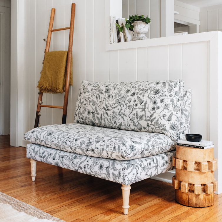 Black Aviary Linen Blend Armless Loveseat with Natural Wood Legs