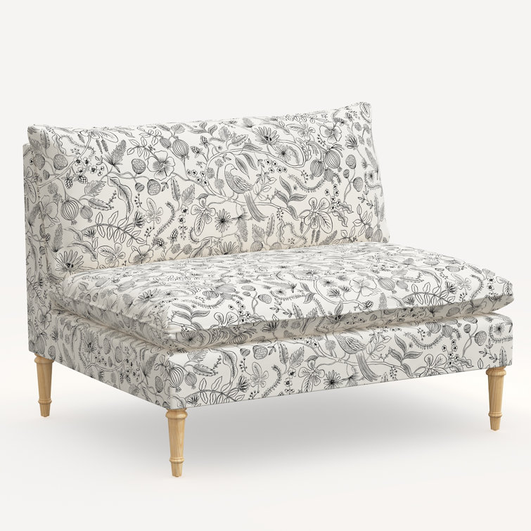 Black Aviary Linen Blend Armless Loveseat with Natural Wood Legs