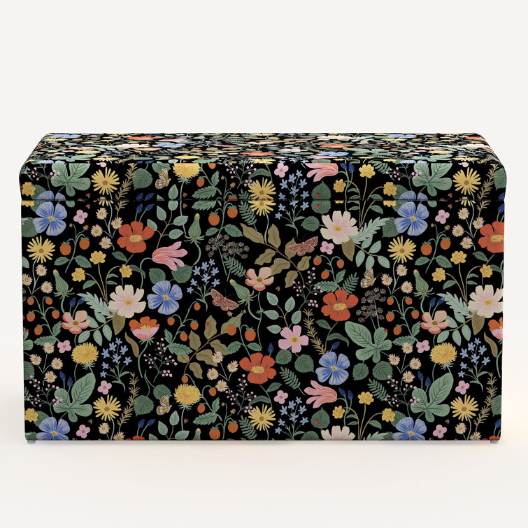 Peacock Blue Linen Blend Storage Bench with Pine Legs