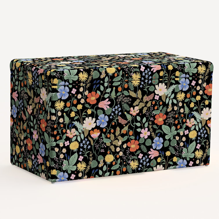 Peacock Blue Linen Blend Storage Bench with Pine Legs