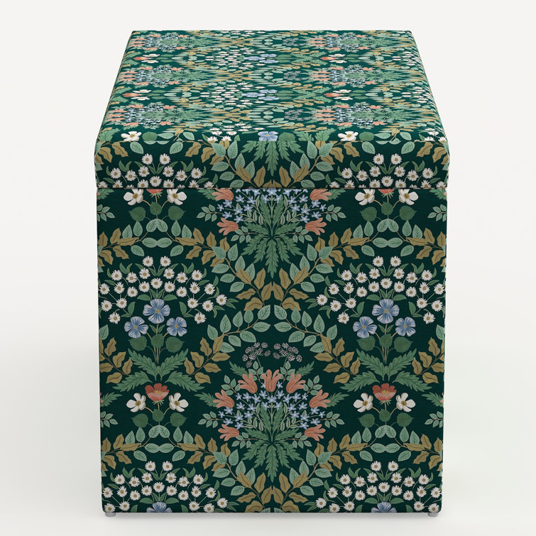 Strawberry Fields Black Linen Blend Storage Bench with Turned Pine Legs
