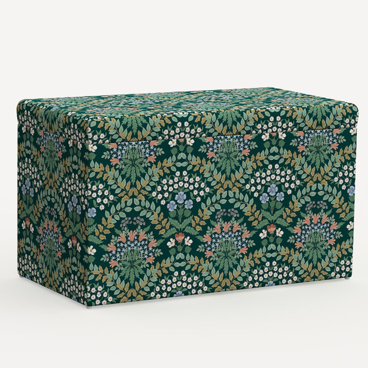 Strawberry Fields Black Linen Blend Storage Bench with Turned Pine Legs