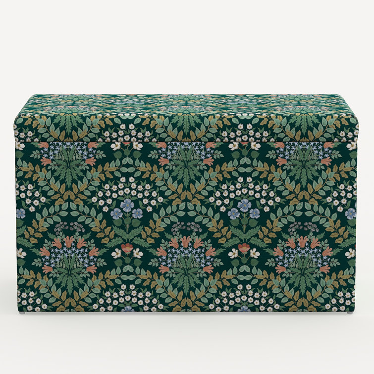 Strawberry Fields Black Linen Blend Storage Bench with Turned Pine Legs