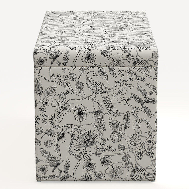 Black and Cream Linen Upholstered Storage Bench with Turned Pine Legs
