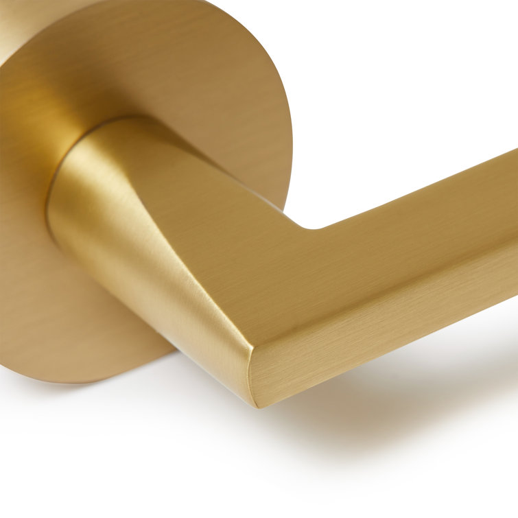 Matte Black Solid Brass Contemporary Door Handle with Round Backplate