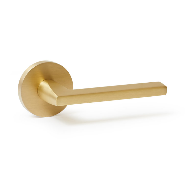 Matte Black Solid Brass Contemporary Door Handle with Round Backplate
