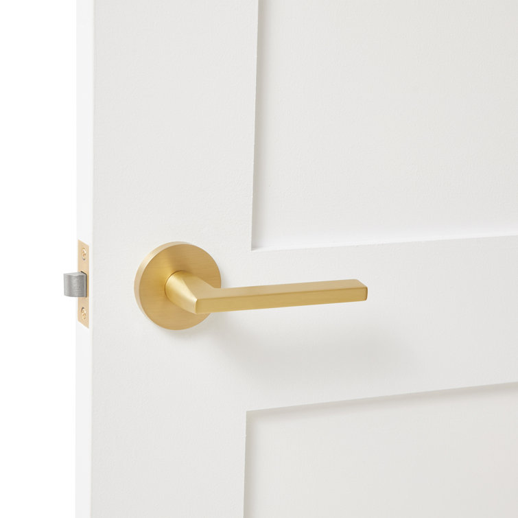 Matte Black Solid Brass Contemporary Door Handle with Round Backplate