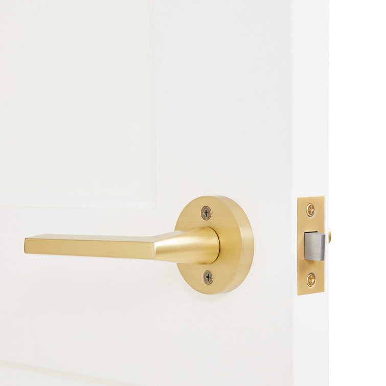 Matte Black Solid Brass Contemporary Door Handle with Round Backplate