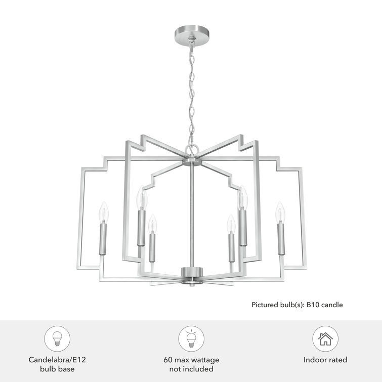 Brushed Nickel Geometric 6-Light Candle Chandelier
