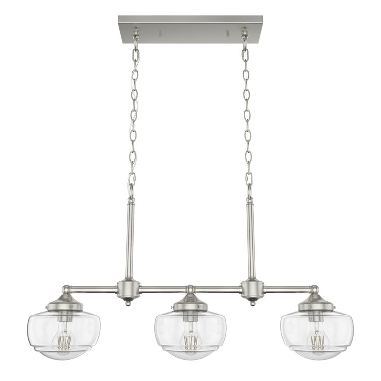 Saddle Creek Brushed Nickel 3-Light Schoolhouse Linear Chandelier