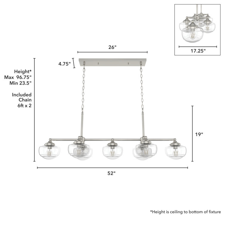 Saddle Creek Brushed Nickel 7-Light Linear Schoolhouse Chandelier