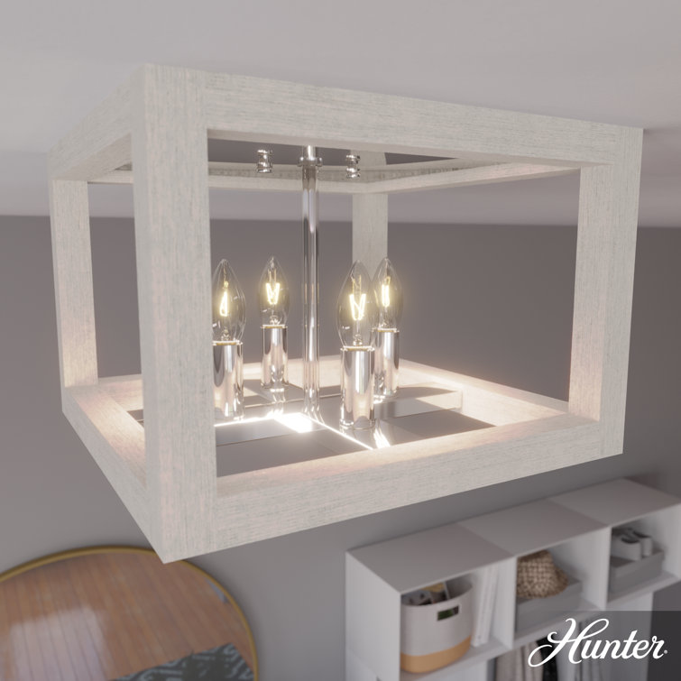 Squire Manor 12.25" Distressed White and Chrome Flush Mount Light