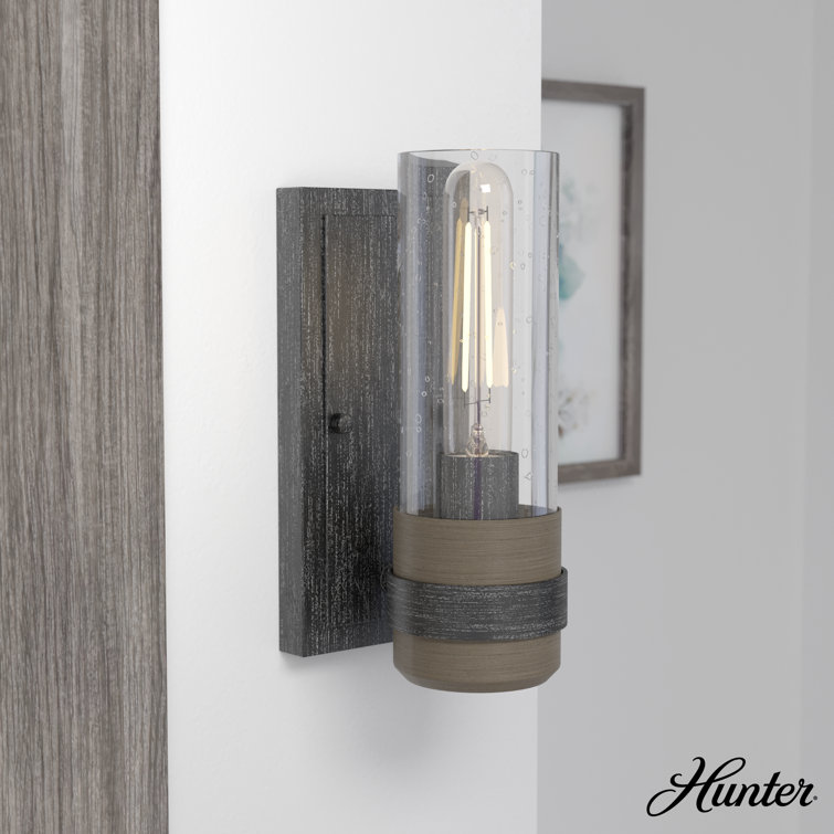 Rustic Iron Cylinder Dimmable Wall Sconce with Glass Shade