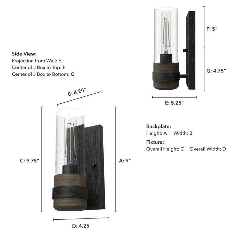 Rustic Iron Cylinder Dimmable Wall Sconce with Glass Shade
