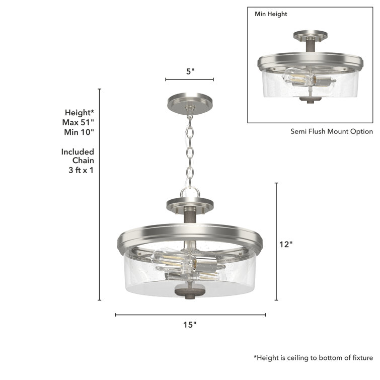 River Mill Brushed Nickel and Glass Semi Flush Mount Light