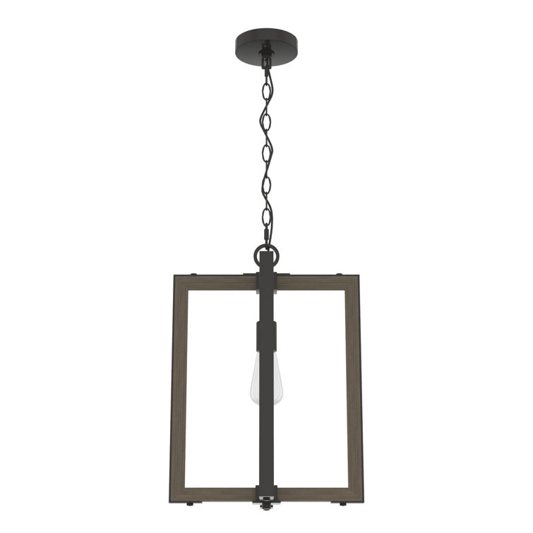 Noble Bronze and Oak 14" Geometric Pendant Light