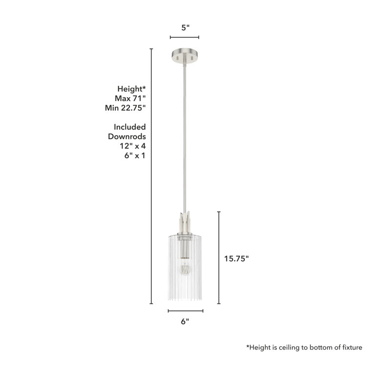 Gatz Brushed Nickel Clear Fluted Mini Pendant Light