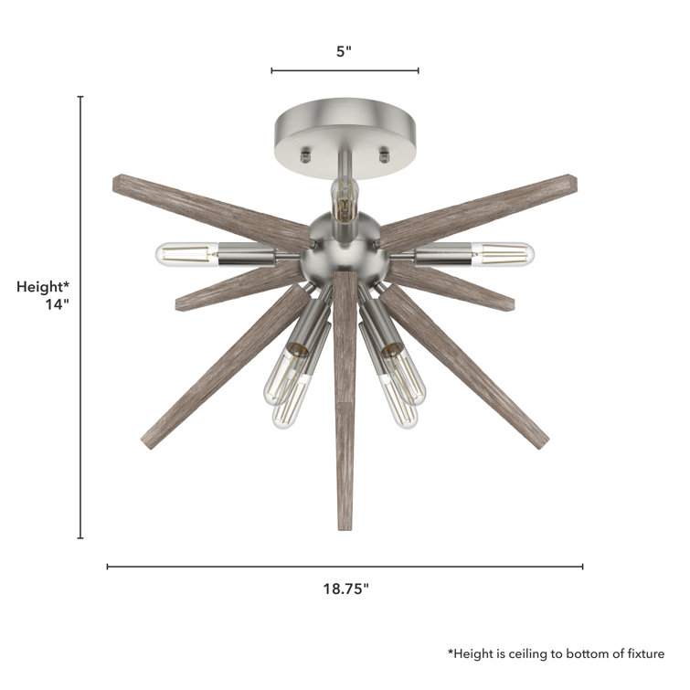 Jupiter Star Brushed Nickel 8-Light Modern Semi-Flush Ceiling Fixture