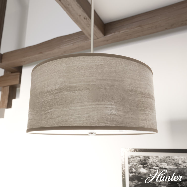 Light Grey Oak and Brushed Nickel Drum Pendant Light