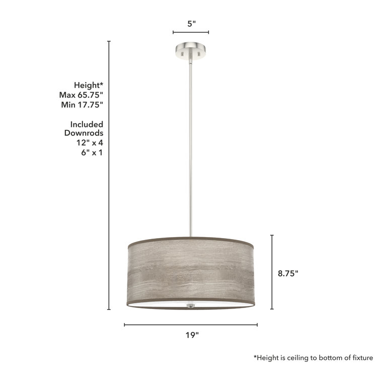 Light Grey Oak and Brushed Nickel Drum Pendant Light