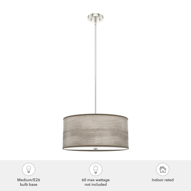 Light Grey Oak and Brushed Nickel Drum Pendant Light