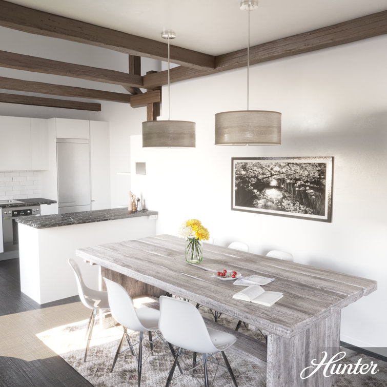 Light Grey Oak and Brushed Nickel Drum Pendant Light