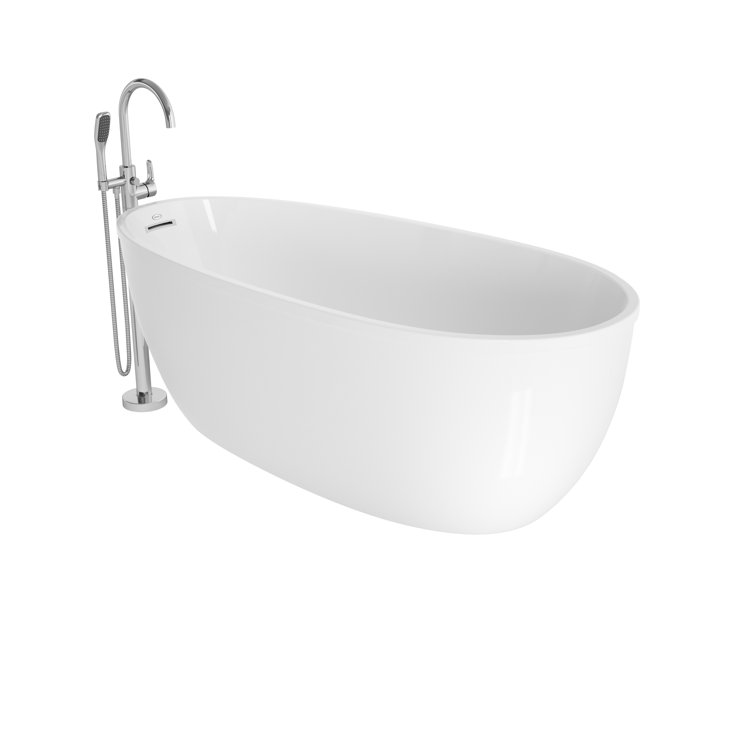 59-Inch White Acrylic Freestanding Soaking Tub with Chrome Filler