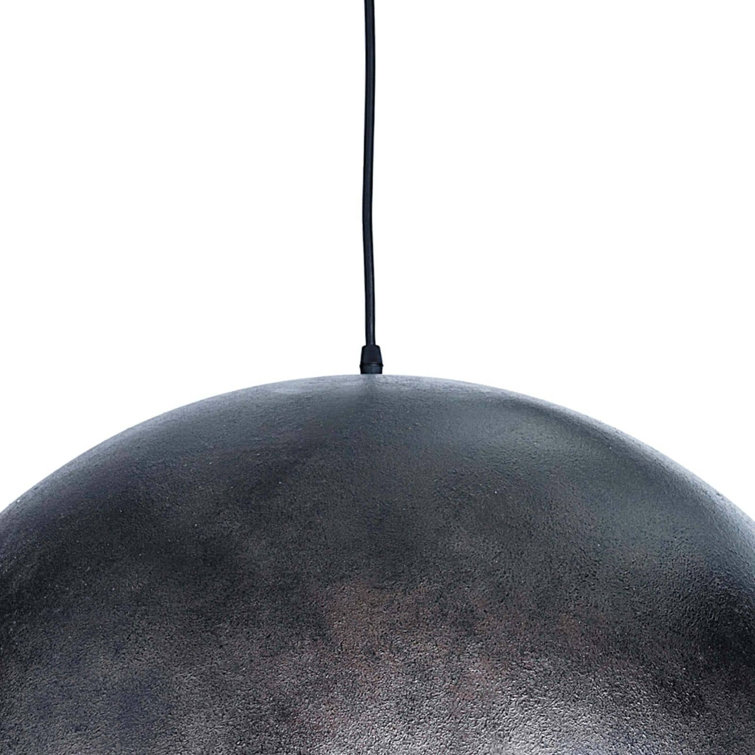 Large Blackened Steel Dome Pendant with Gold Interior