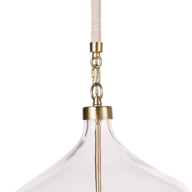 Elegant Dover 15.75" Glass Pendant in Natural Brass